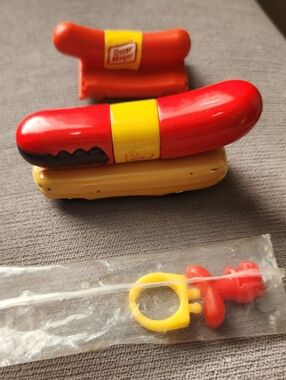Lot Of 3 Vintage Oscar Mayer Wienermobile Toys-Hot Wheels, Wiener Whistle, Ring